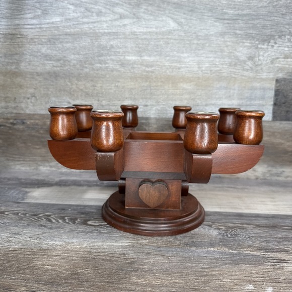 MCM 8 interlocking Wooden Candlestick Centerpiece Hearts 10.5" X 10.5" X 6" - Picture 1 of 9